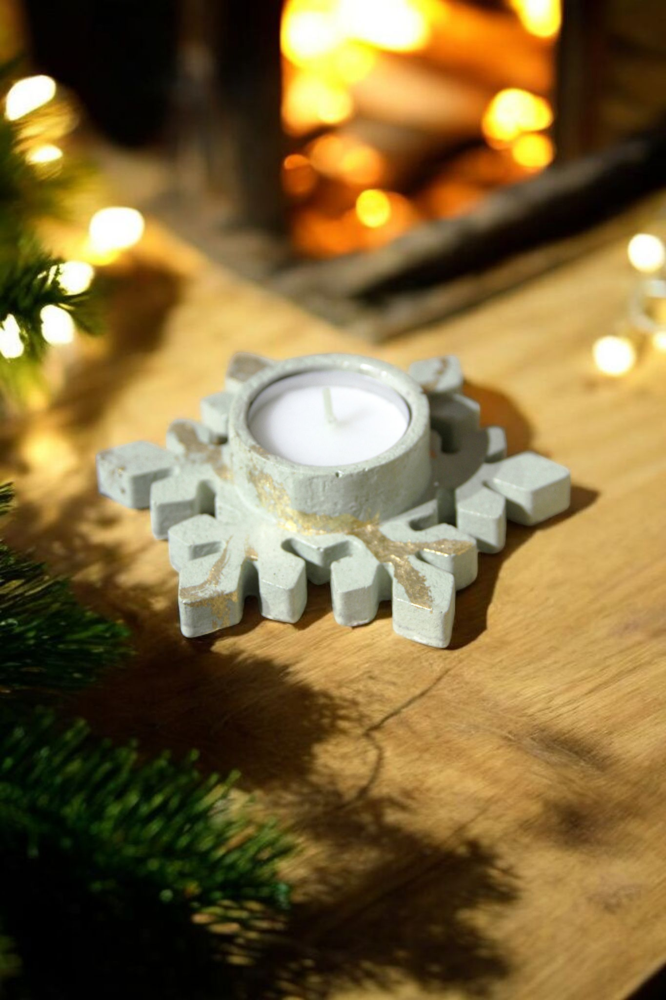 Βάση για Ρεσώ Χιονονιφάδα από Τσιμέντο – Ανοιχτό πράσινο με φύλλα χρυσού