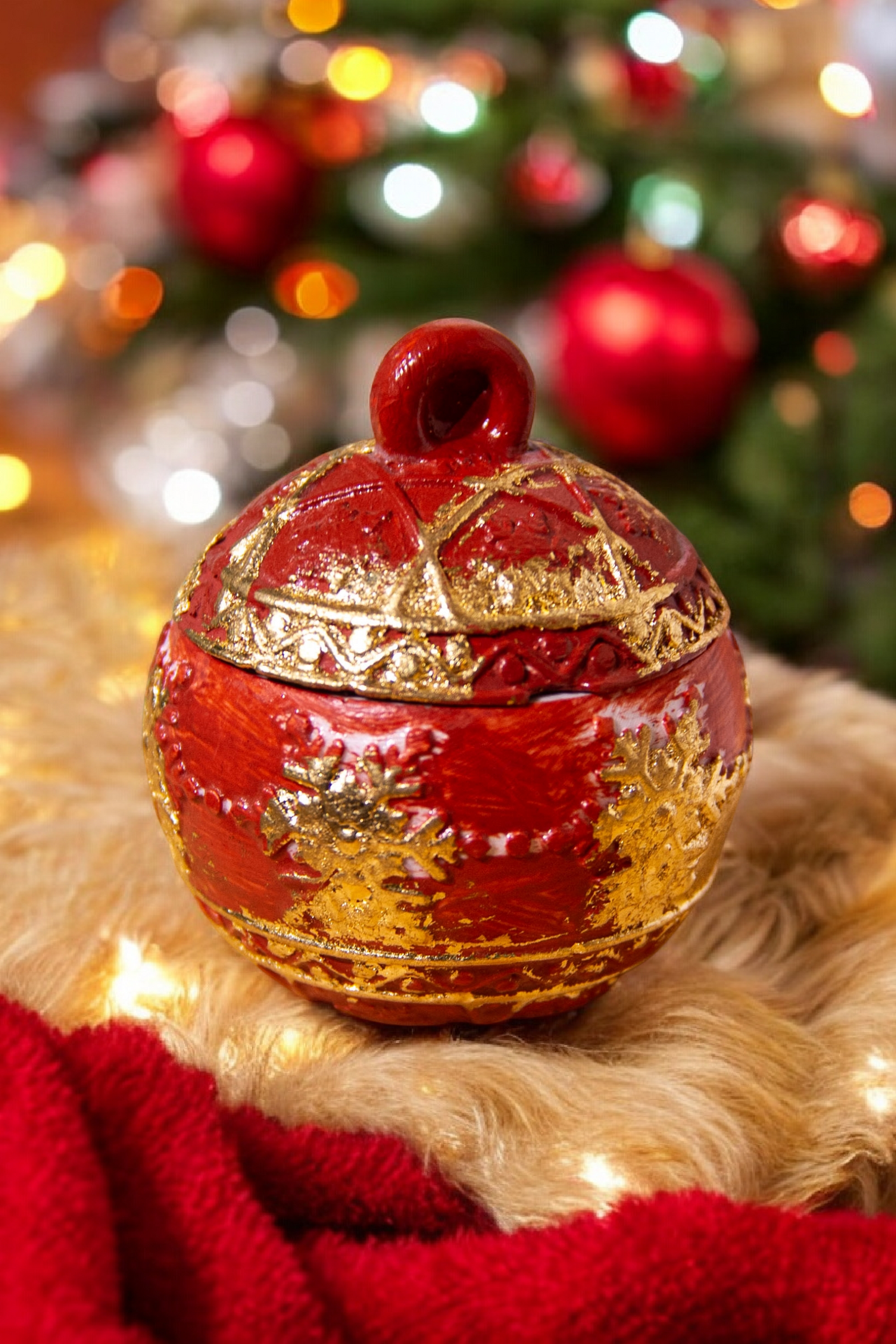 Christmas RedGold Ball Kourabies Candle 40g | Handmade Soy Wax