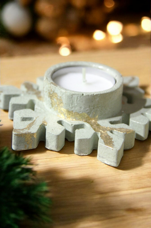 Βάση για Ρεσώ Χιονονιφάδα από Τσιμέντο – Ανοιχτό πράσινο με φύλλα χρυσού