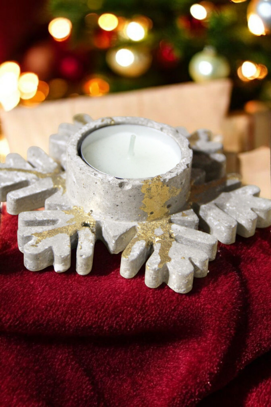 Βάση για Ρεσώ Χιονονιφάδα από Τσιμέντο – Γκρι με Χρυσά Φύλλα