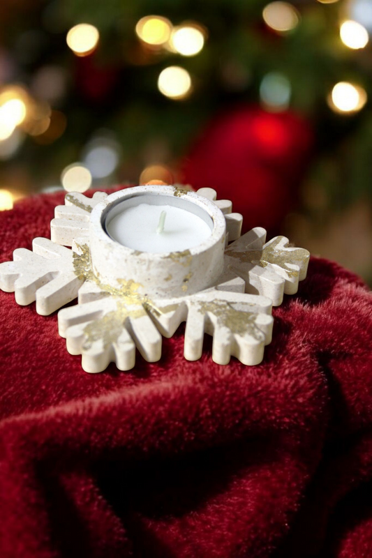 Βάση για Ρεσώ Χιονονιφάδα από Τσιμέντο – Μπεζ με λευκό με Χρυσά Φύλλα